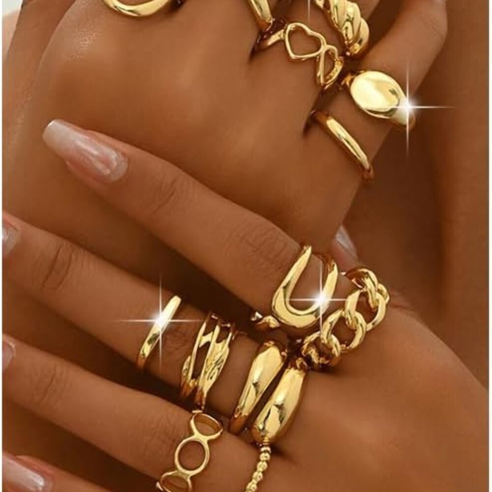 Chunky Gold Plated Stackable Rings Set For Women … - image 1